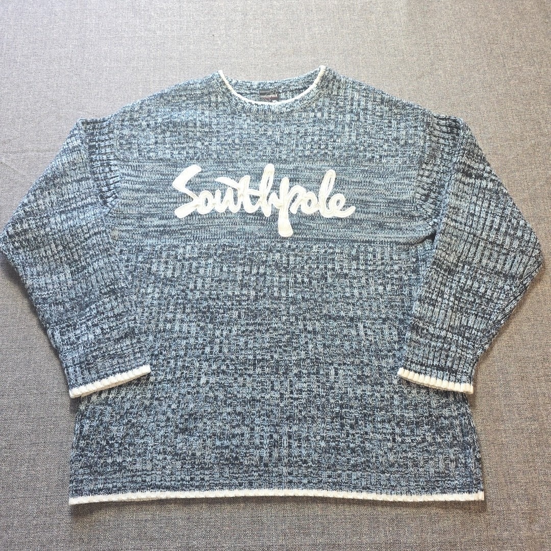 Vintage Southpole Heavyweight Marled Knit Logo Sweater Size Xl Blue Gray 90s